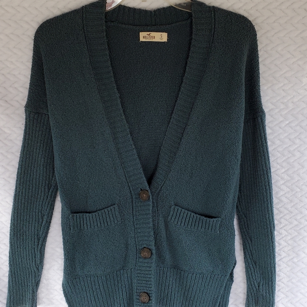 SOLD Hollister Boyfriend Cardigan Teal Sweater - Picture 3 of 10